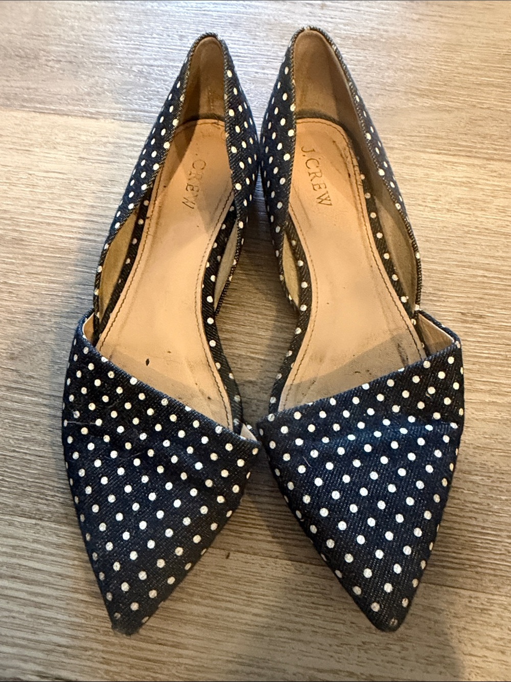 J. Crew Navy and White Polka Dot Pointed D'Orsay Flats